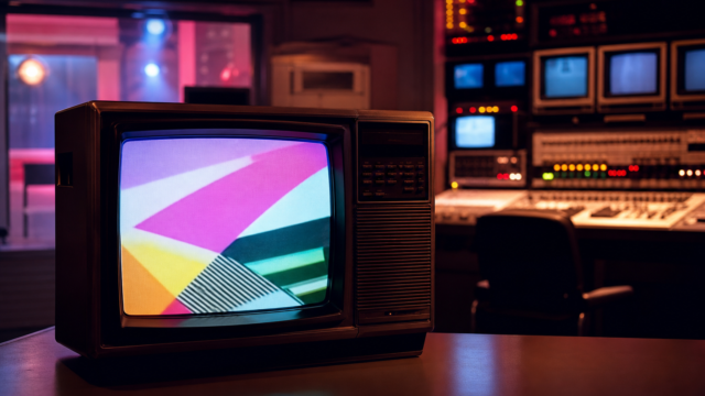 Televisor retro con estética musical de los años ochenta