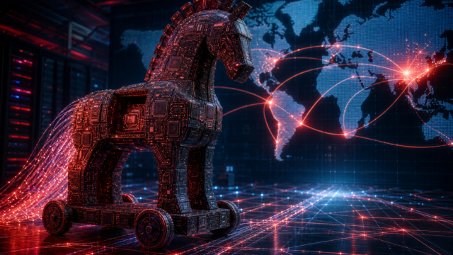 Caballo de Troya digital formado por circuitos frente a una red tecnológica global